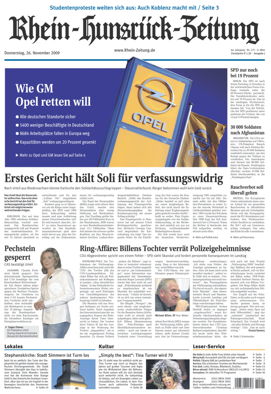 Rhein-Hunsrück-Zeitung vom Donnerstag, 26.11.2009