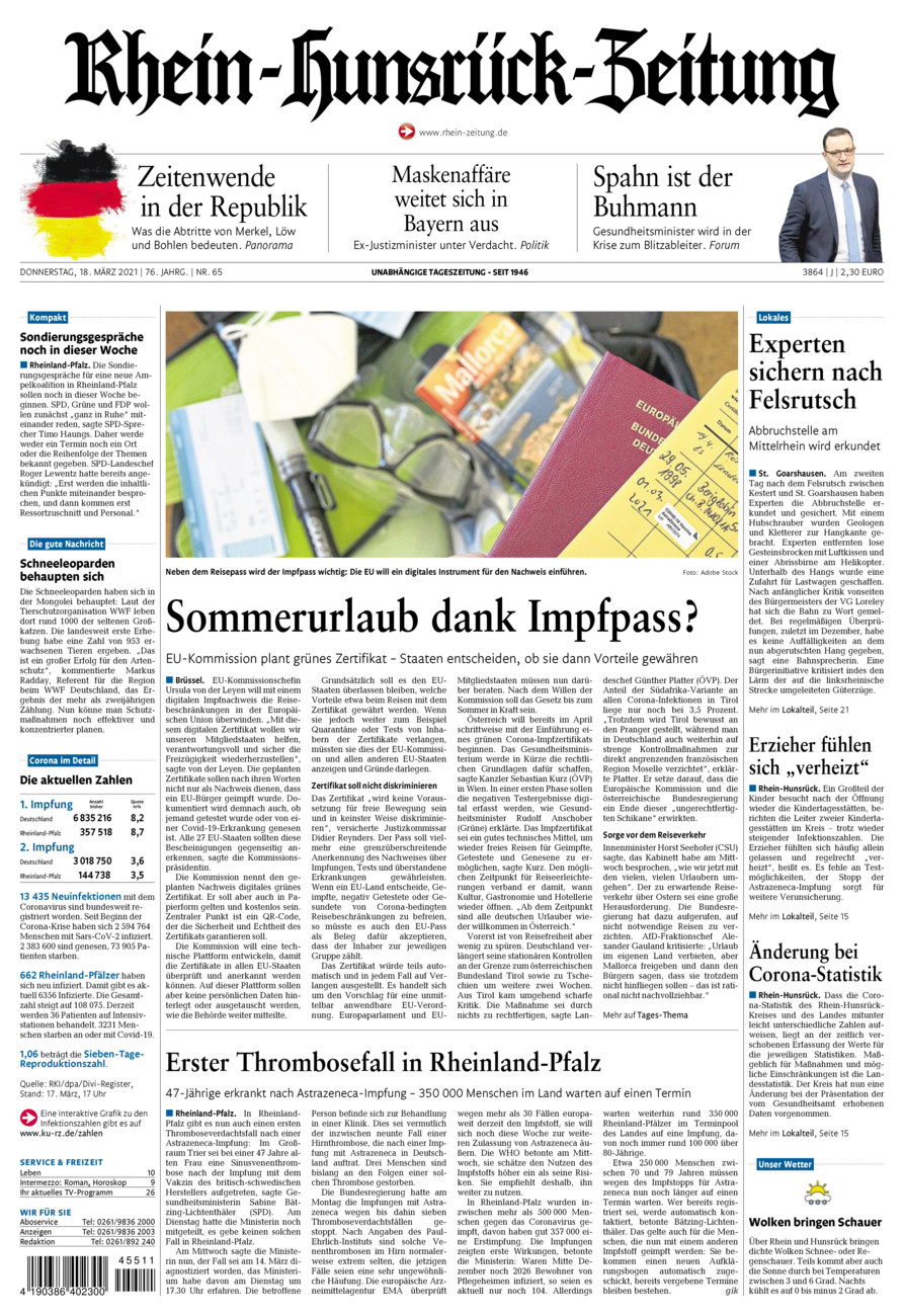 Rhein-Hunsrück-Zeitung vom Donnerstag, 18.03.2021