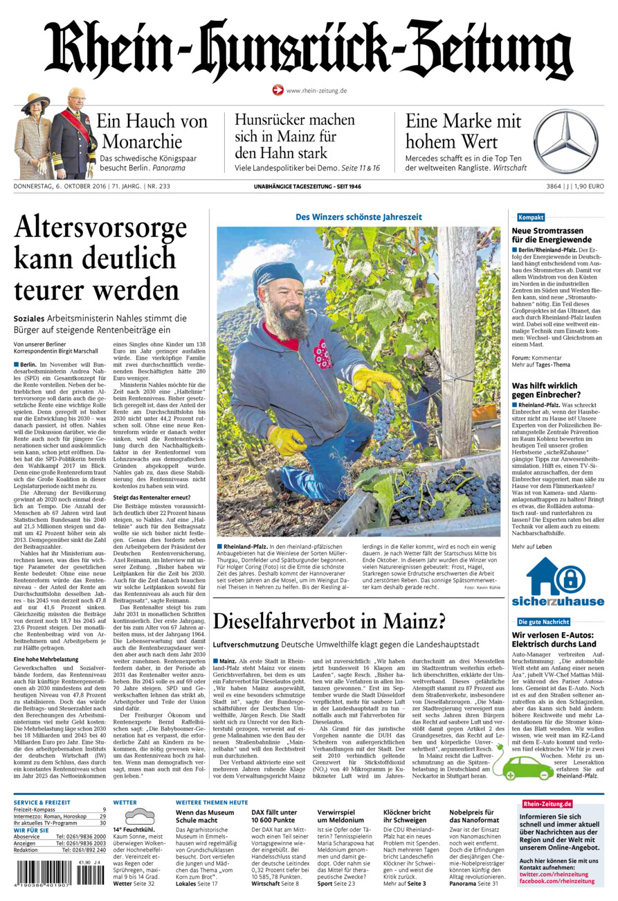 Rhein-Hunsrück-Zeitung vom Donnerstag, 06.10.2016
