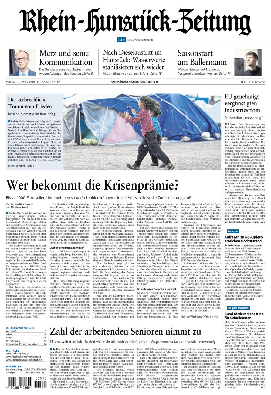 Rhein-Hunsrück-Zeitung vom Freitag, 17.04.2026