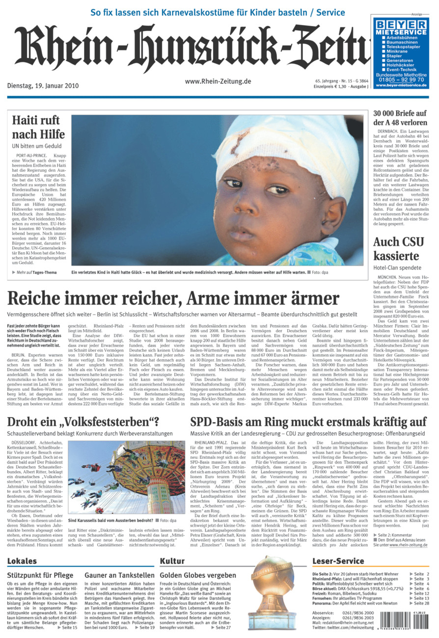Rhein-Hunsrück-Zeitung vom Dienstag, 19.01.2010