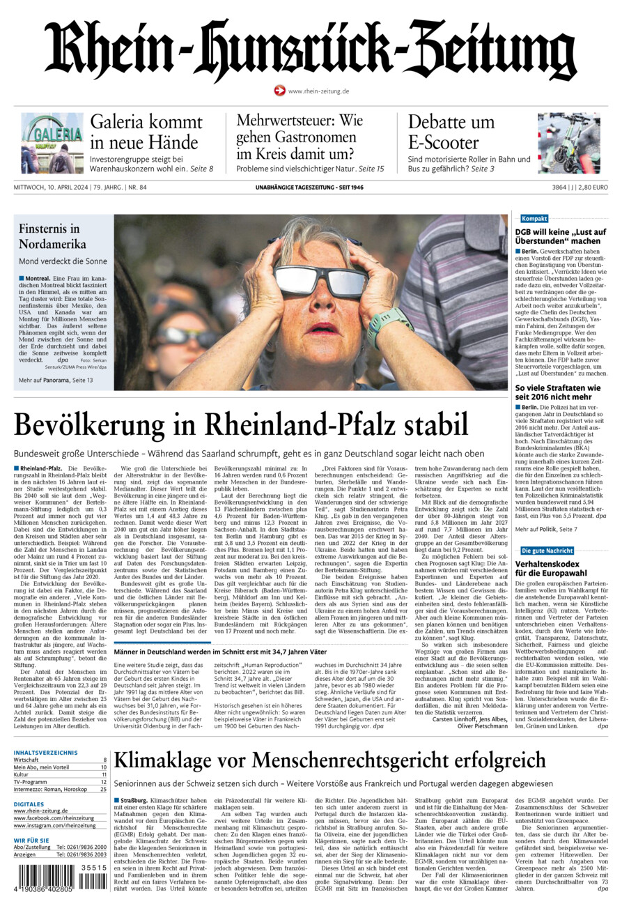 Rhein-Hunsrück-Zeitung vom Mittwoch, 10.04.2024