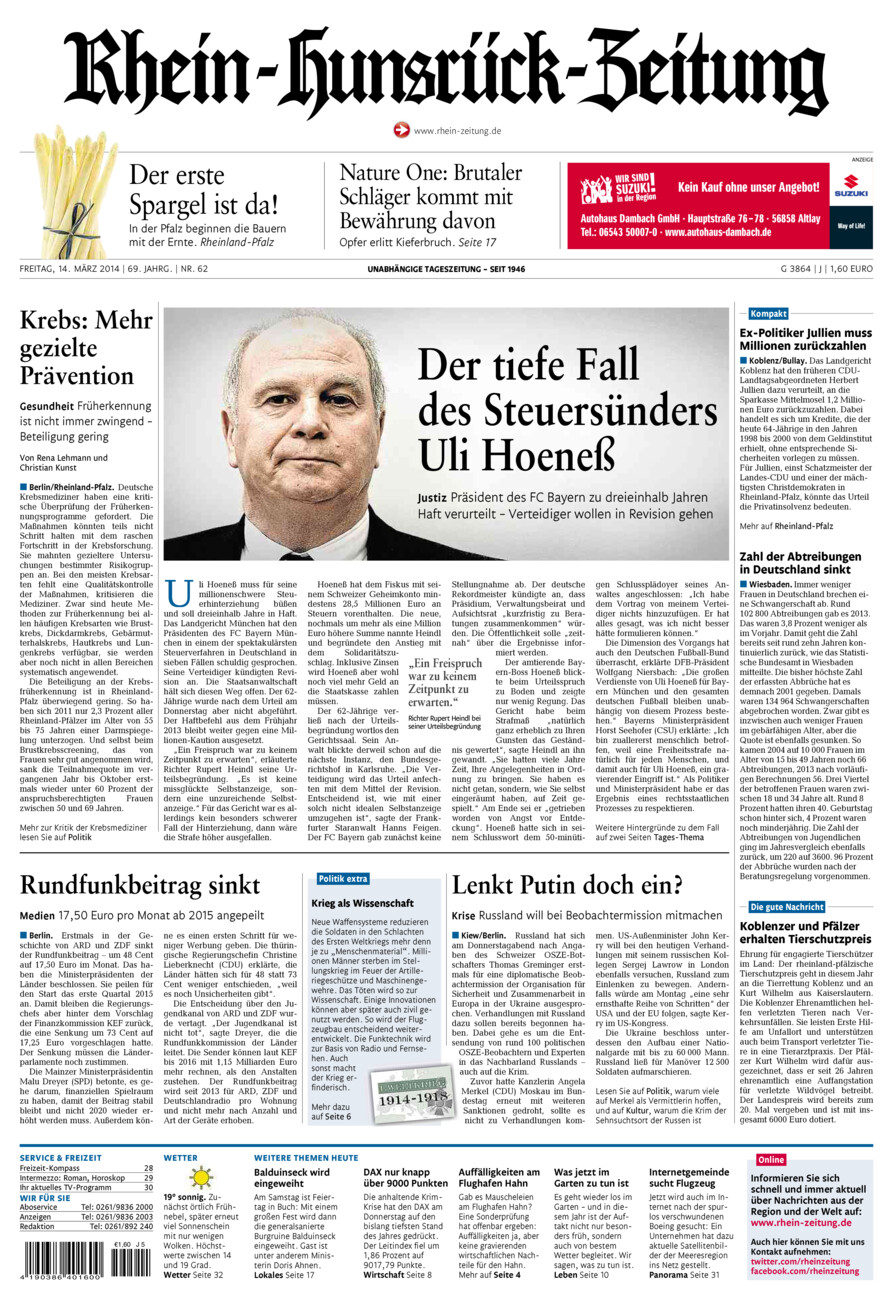 Rhein-Hunsrück-Zeitung vom Freitag, 14.03.2014
