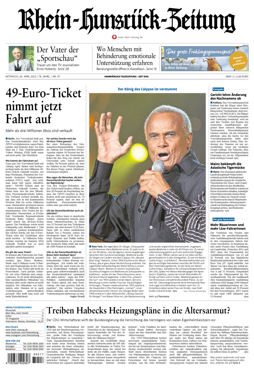 Rhein-Hunsrück-Zeitung vom Mittwoch, 26.04.2023