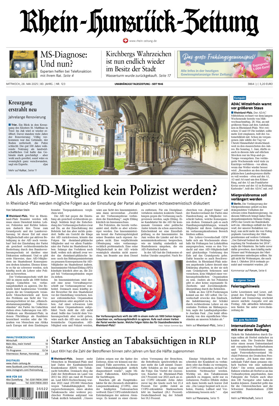 Rhein-Hunsrück-Zeitung vom Mittwoch, 28.05.2025