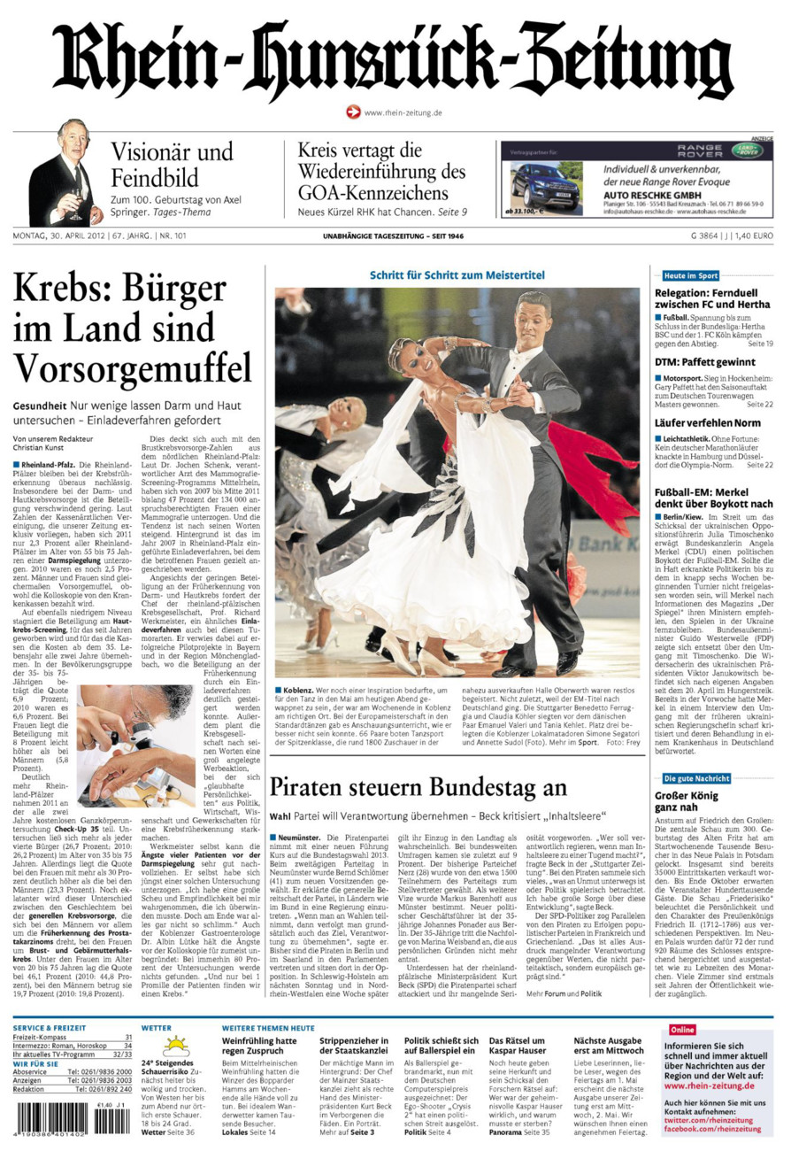 Rhein-Hunsrück-Zeitung vom Montag, 30.04.2012