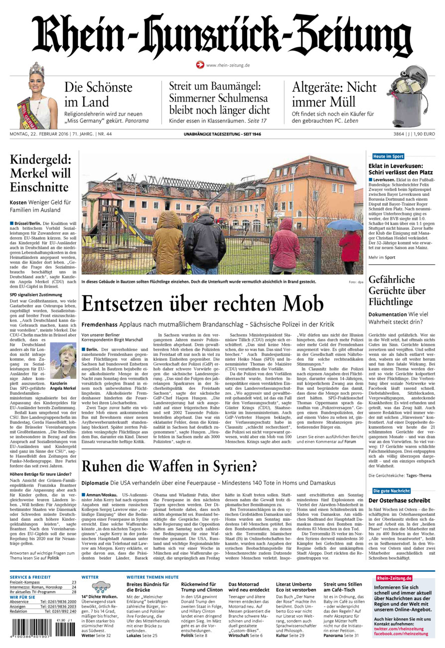 Rhein-Hunsrück-Zeitung vom Montag, 22.02.2016