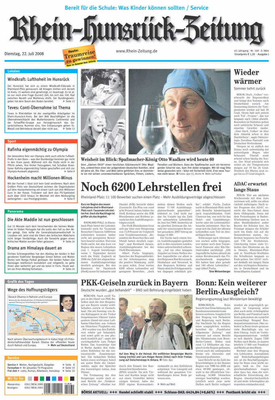 Rhein-Hunsrück-Zeitung vom Dienstag, 22.07.2008
