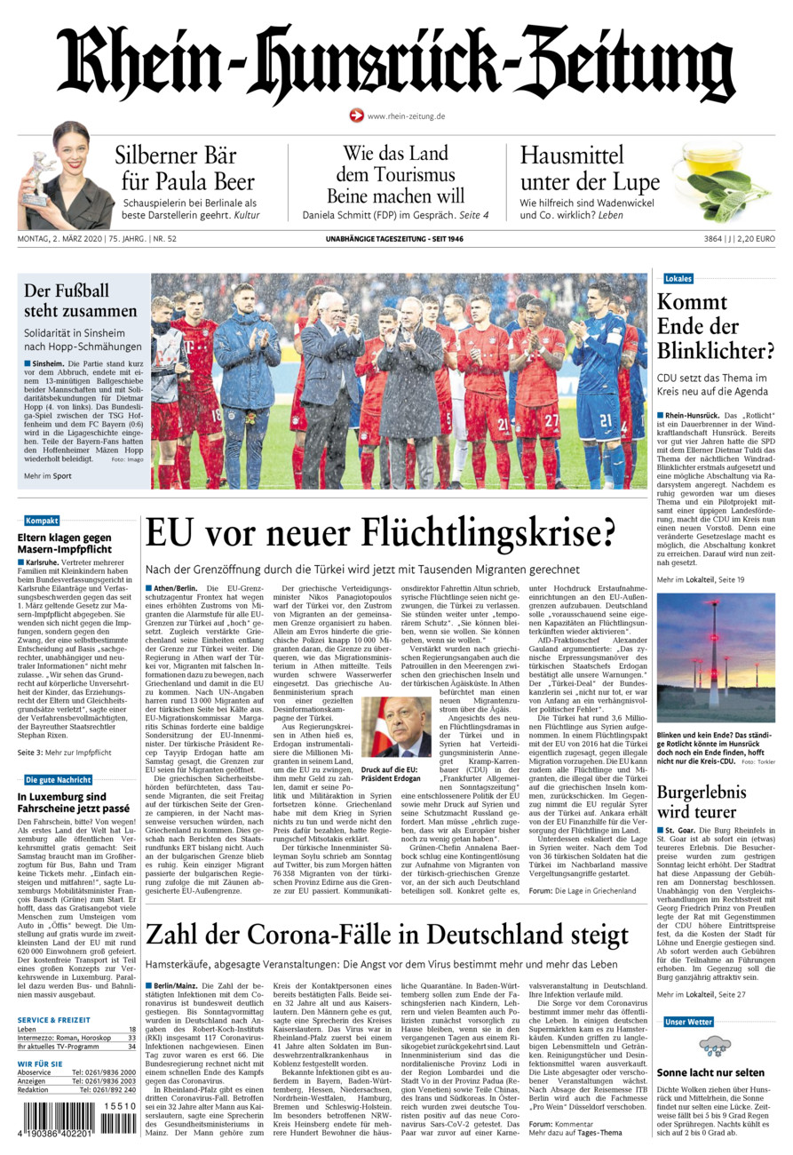 Rhein-Hunsrück-Zeitung vom Montag, 02.03.2020
