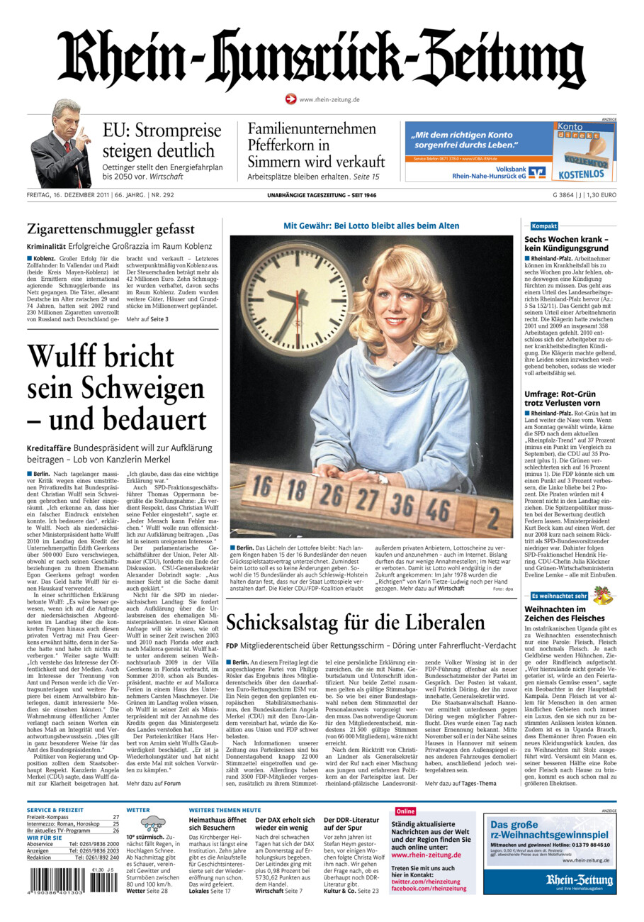 Rhein-Hunsrück-Zeitung vom Freitag, 16.12.2011