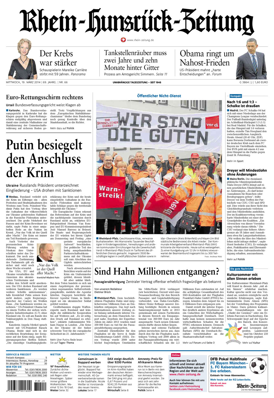 Rhein-Hunsrück-Zeitung vom Mittwoch, 19.03.2014