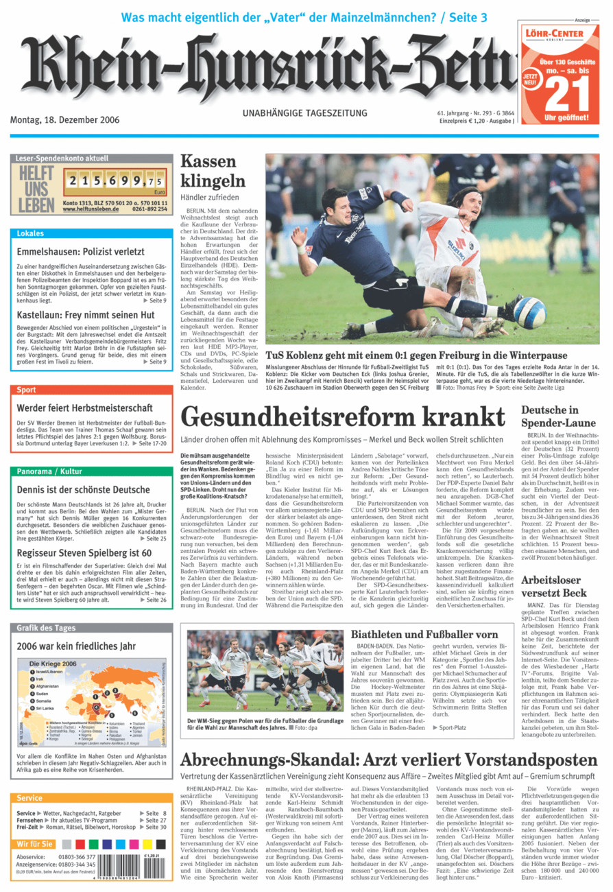 Rhein-Hunsrück-Zeitung vom Montag, 18.12.2006