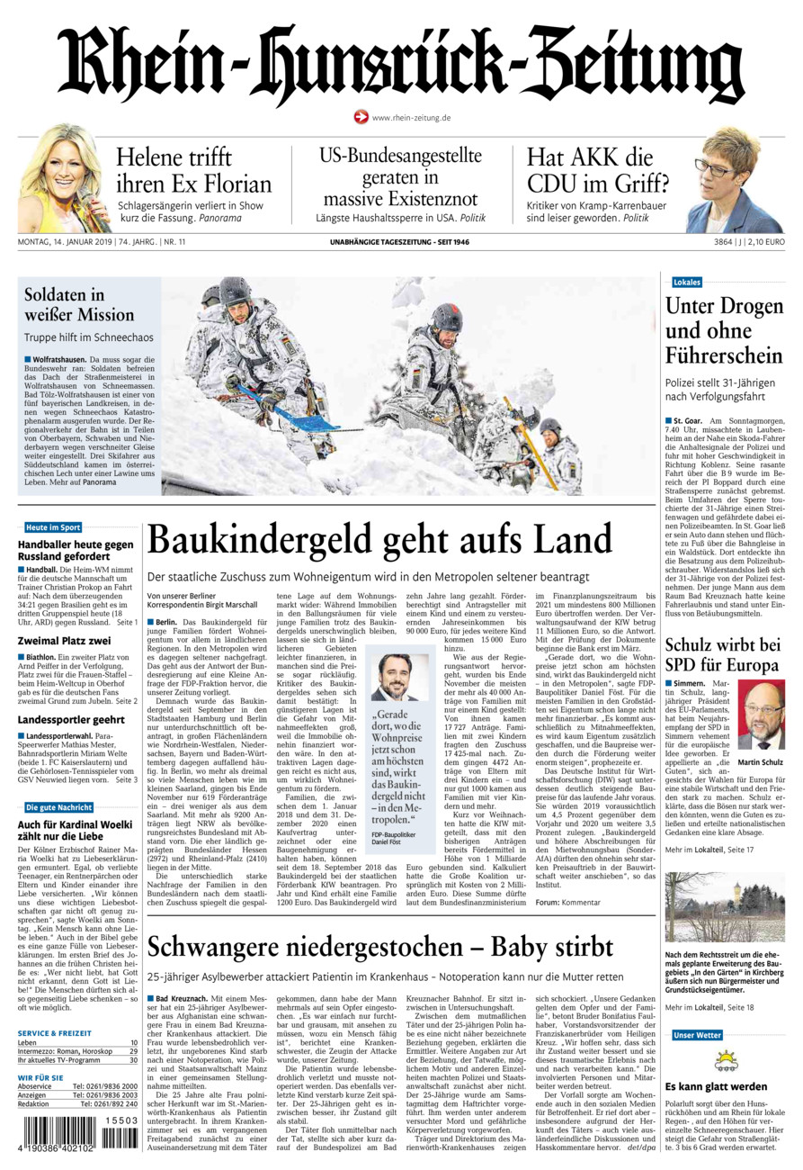 Rhein-Hunsrück-Zeitung vom Montag, 14.01.2019