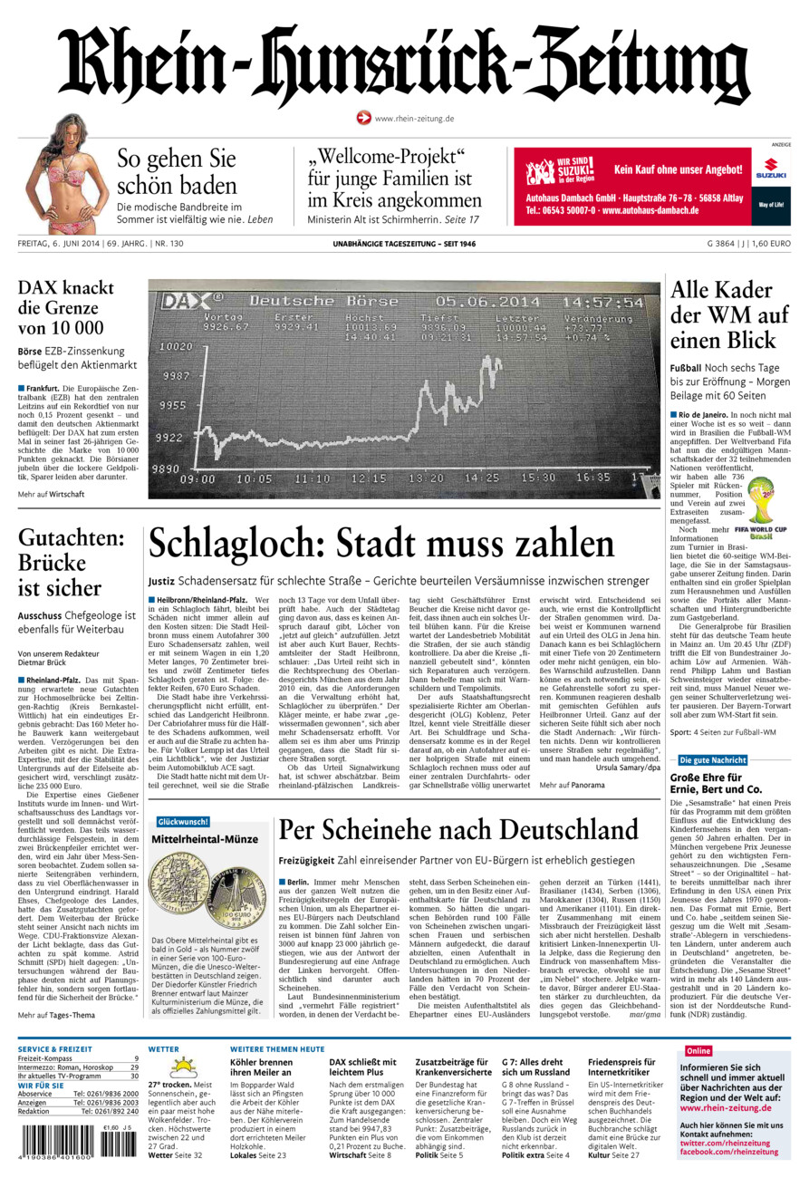 Rhein-Hunsrück-Zeitung vom Freitag, 06.06.2014