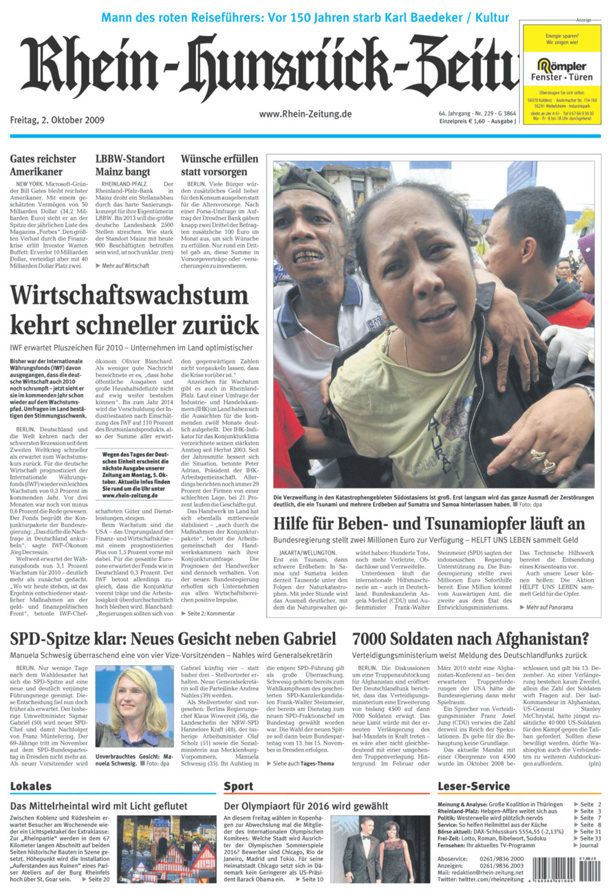 Rhein-Hunsrück-Zeitung vom Freitag, 02.10.2009