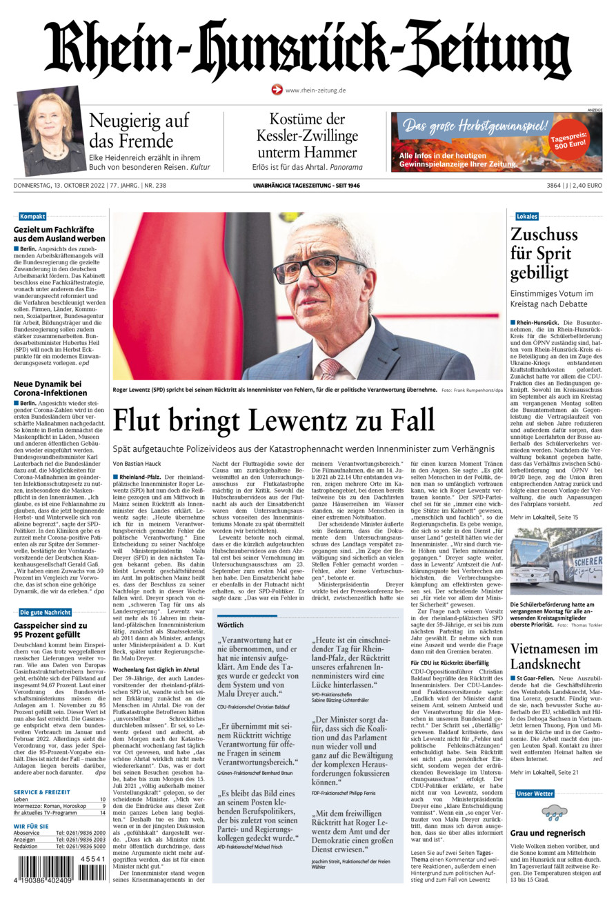 Rhein-Hunsrück-Zeitung vom Donnerstag, 13.10.2022
