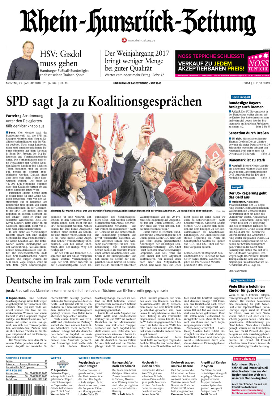 Rhein-Hunsrück-Zeitung vom Montag, 22.01.2018