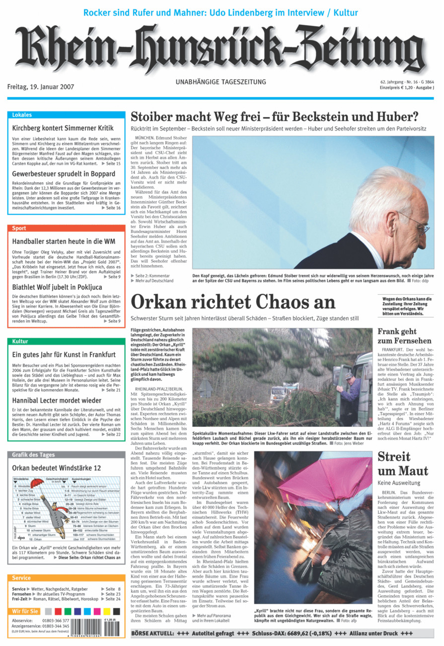 Rhein-Hunsrück-Zeitung vom Freitag, 19.01.2007