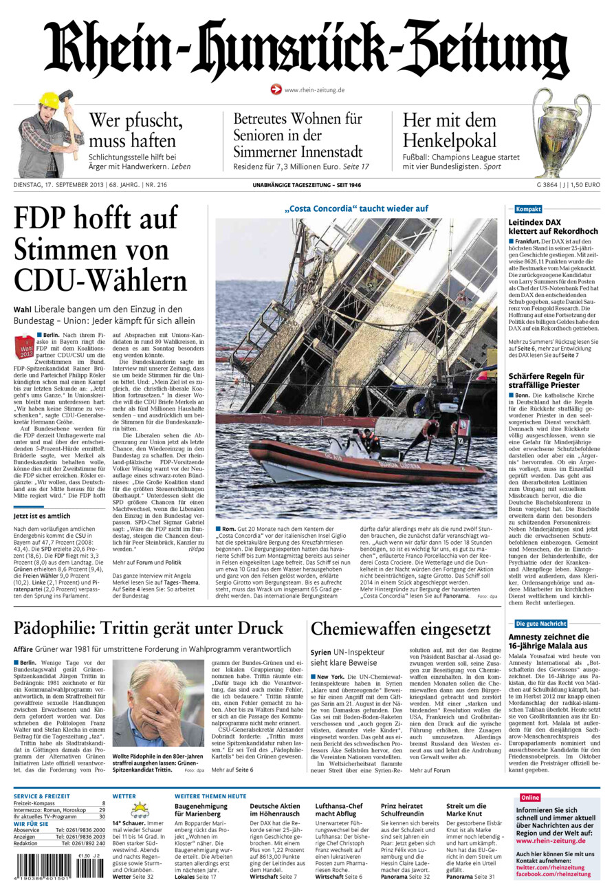 Rhein-Hunsrück-Zeitung vom Dienstag, 17.09.2013