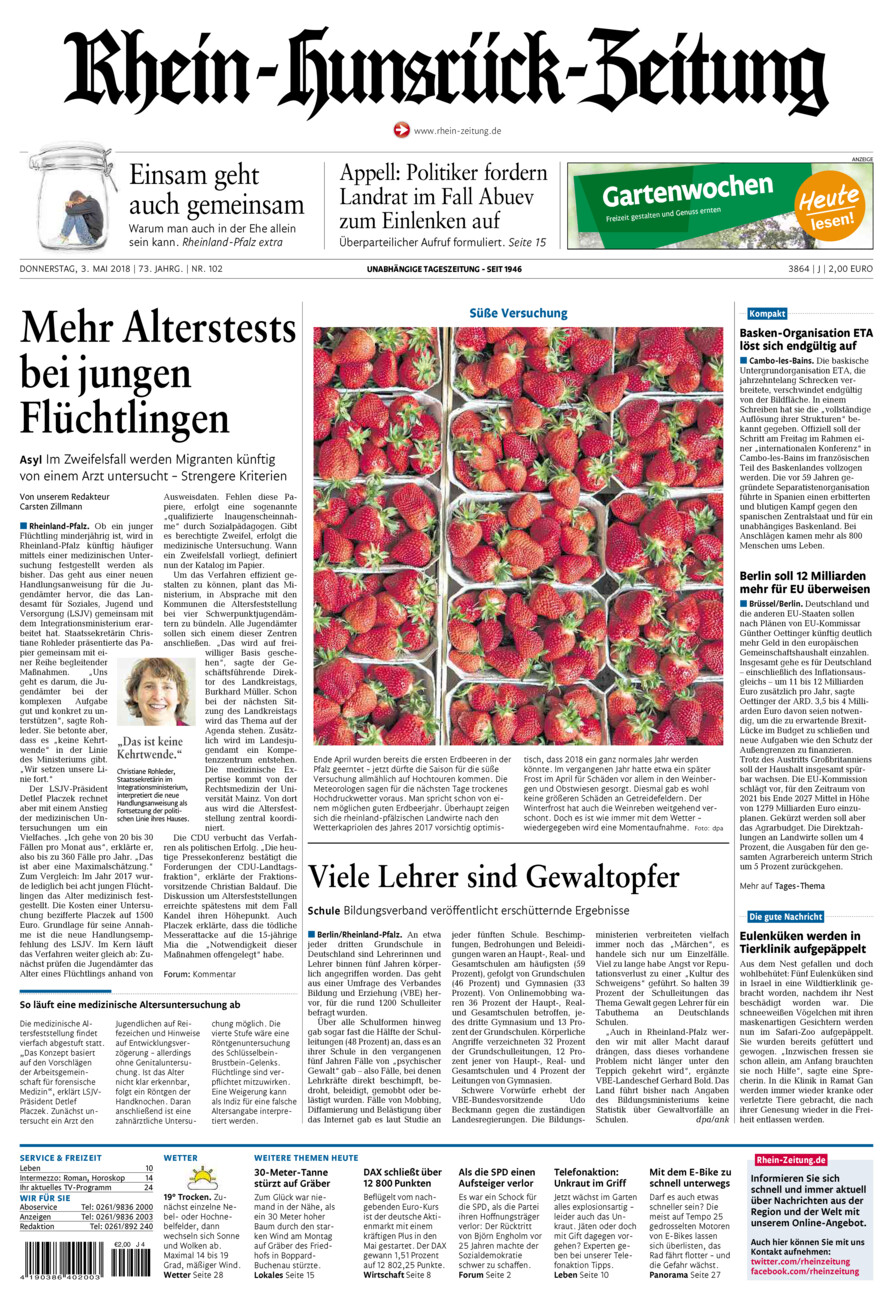 Rhein-Hunsrück-Zeitung vom Donnerstag, 03.05.2018