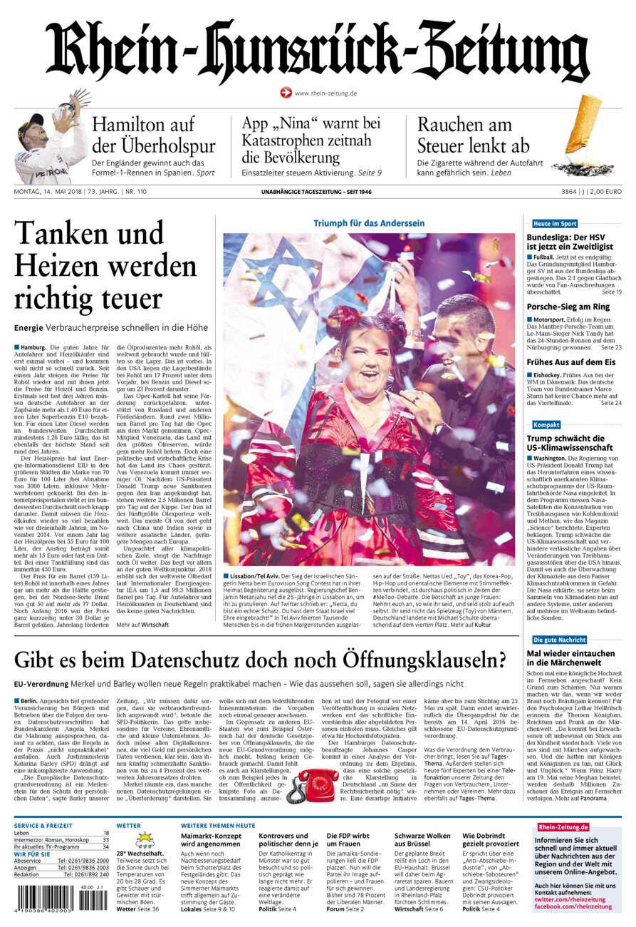 Rhein-Hunsrück-Zeitung vom Montag, 14.05.2018