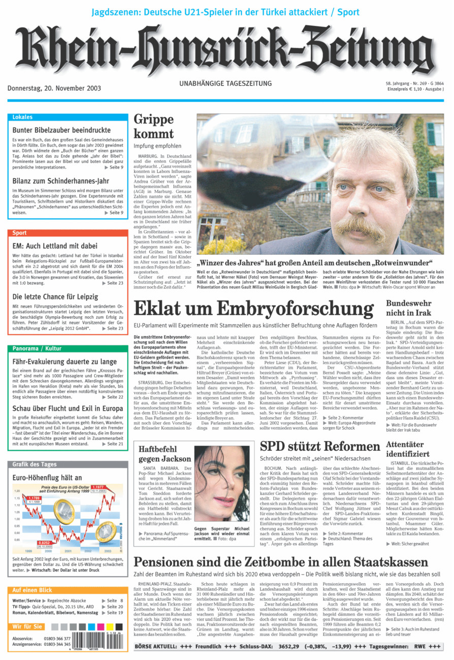 Rhein-Hunsrück-Zeitung vom Donnerstag, 20.11.2003