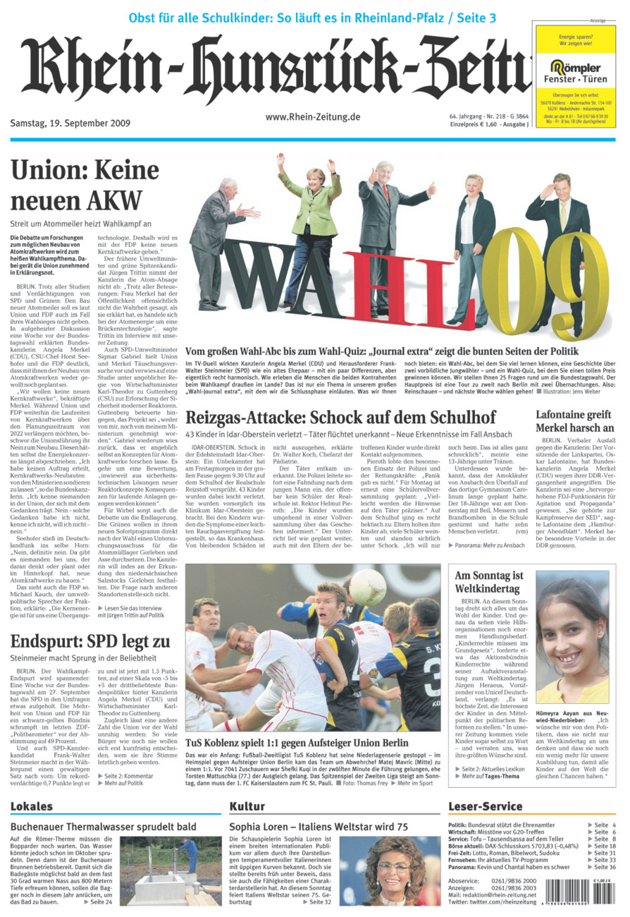 Rhein-Hunsrück-Zeitung vom Samstag, 19.09.2009