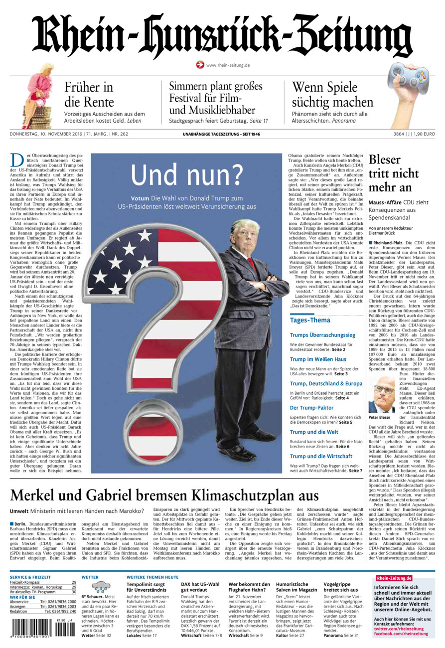 Rhein-Hunsrück-Zeitung vom Donnerstag, 10.11.2016