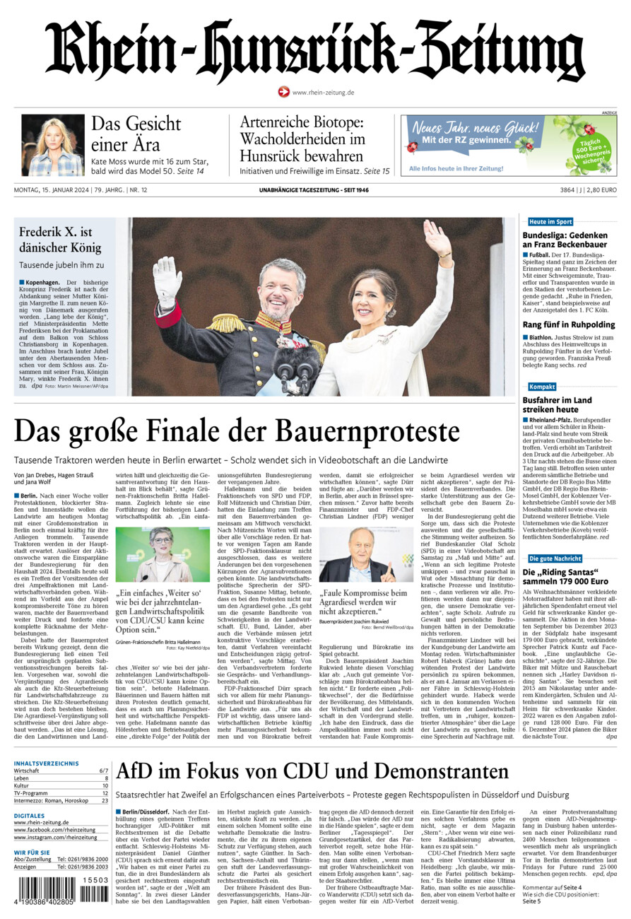 Rhein-Hunsrück-Zeitung vom Montag, 15.01.2024