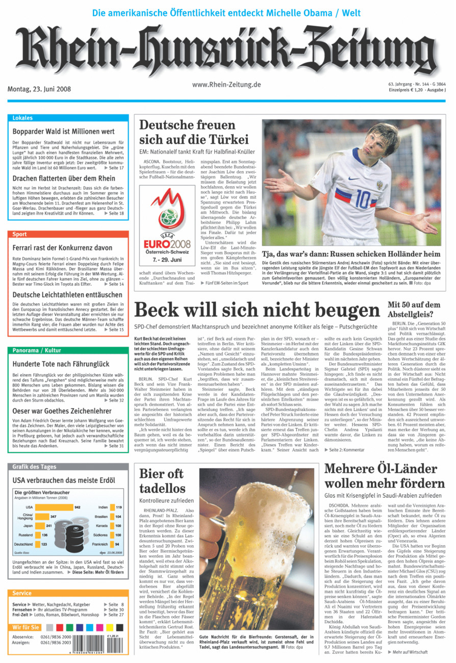 Rhein-Hunsrück-Zeitung vom Montag, 23.06.2008