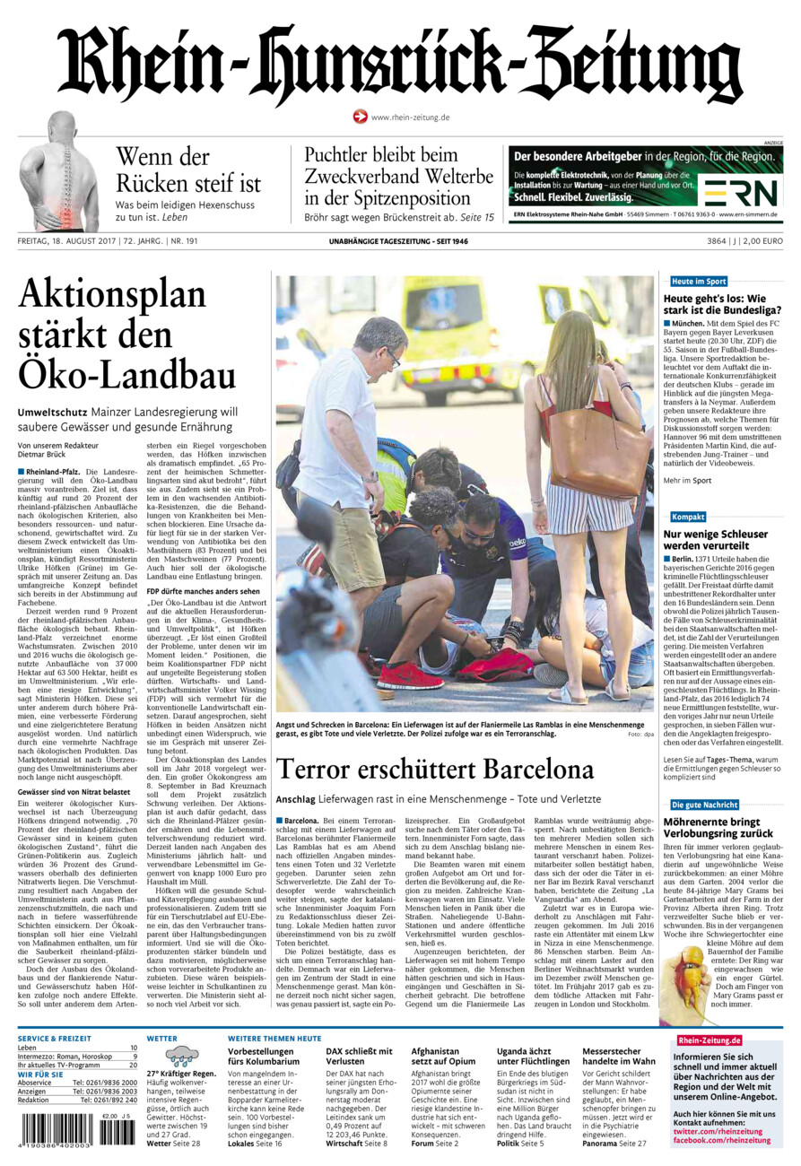 Rhein-Hunsrück-Zeitung vom Freitag, 18.08.2017