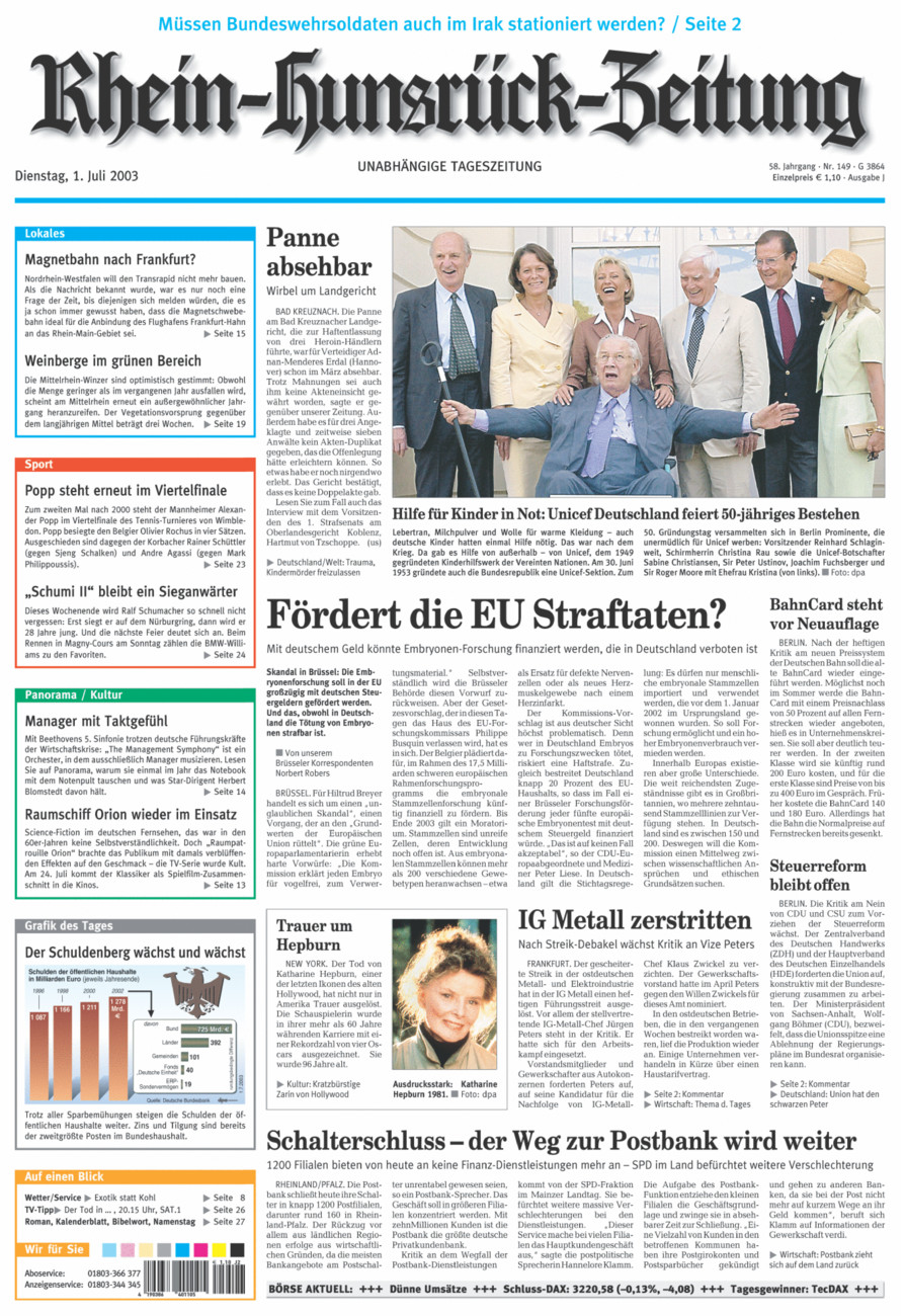 Rhein-Hunsrück-Zeitung vom Dienstag, 01.07.2003