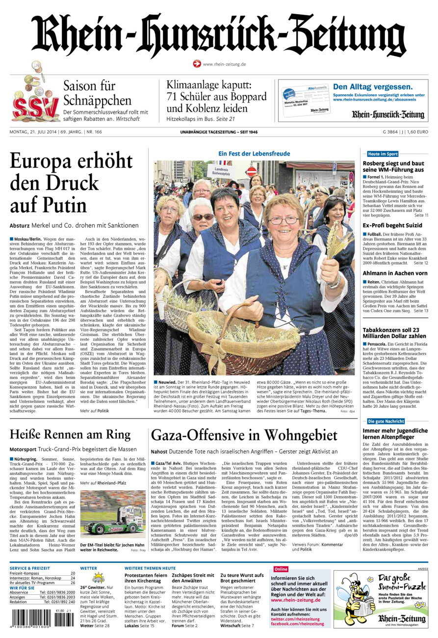 Rhein-Hunsrück-Zeitung vom Montag, 21.07.2014