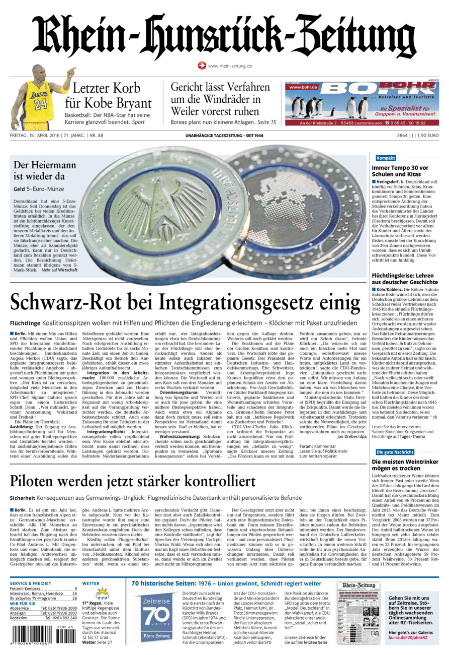 Rhein-Hunsrück-Zeitung vom Freitag, 15.04.2016