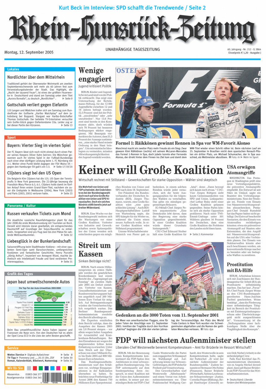 Rhein-Hunsrück-Zeitung vom Montag, 12.09.2005