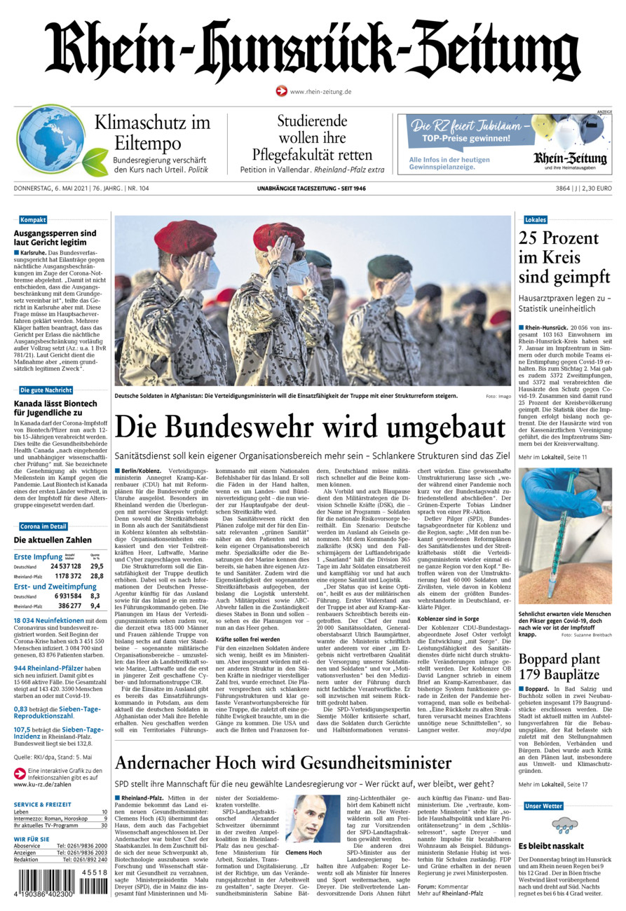 Rhein-Hunsrück-Zeitung vom Donnerstag, 06.05.2021