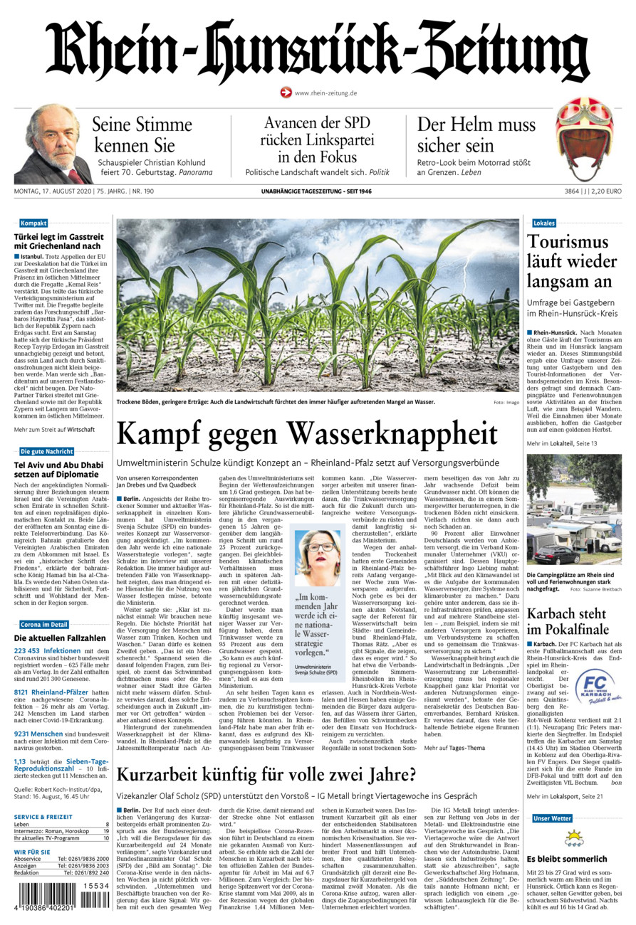 Rhein-Hunsrück-Zeitung vom Montag, 17.08.2020