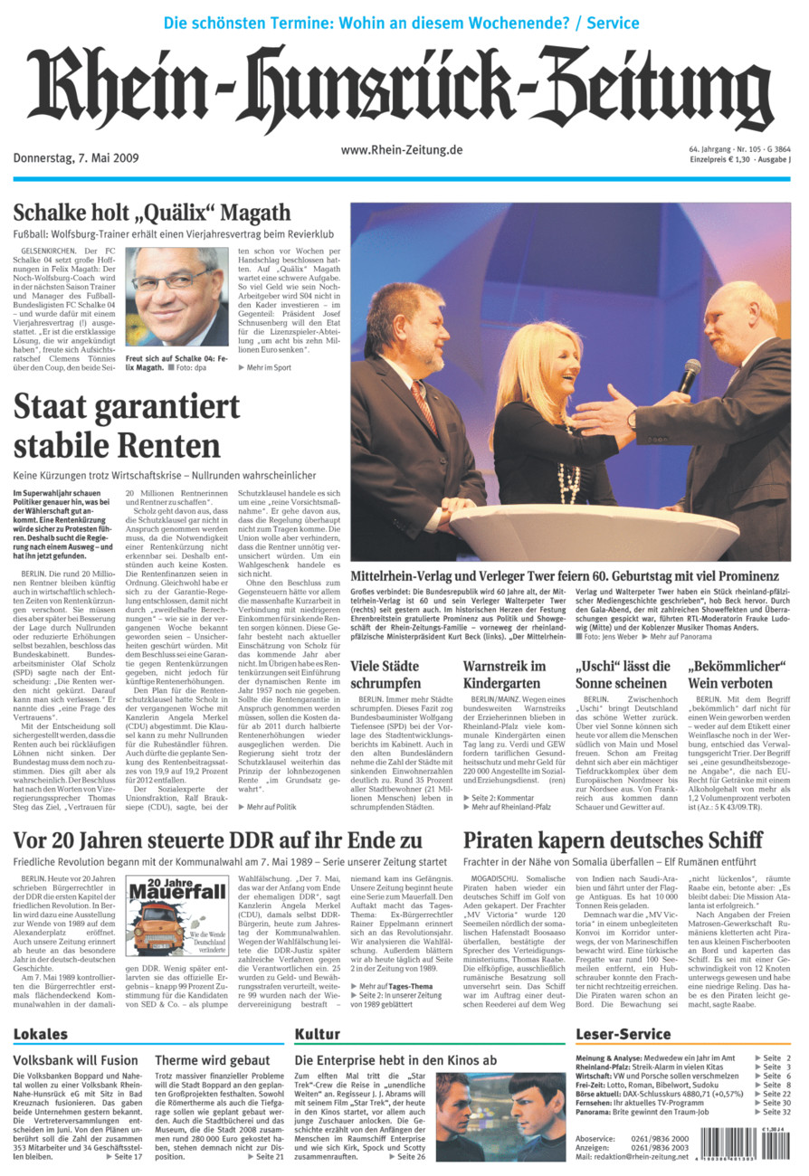 Rhein-Hunsrück-Zeitung vom Donnerstag, 07.05.2009
