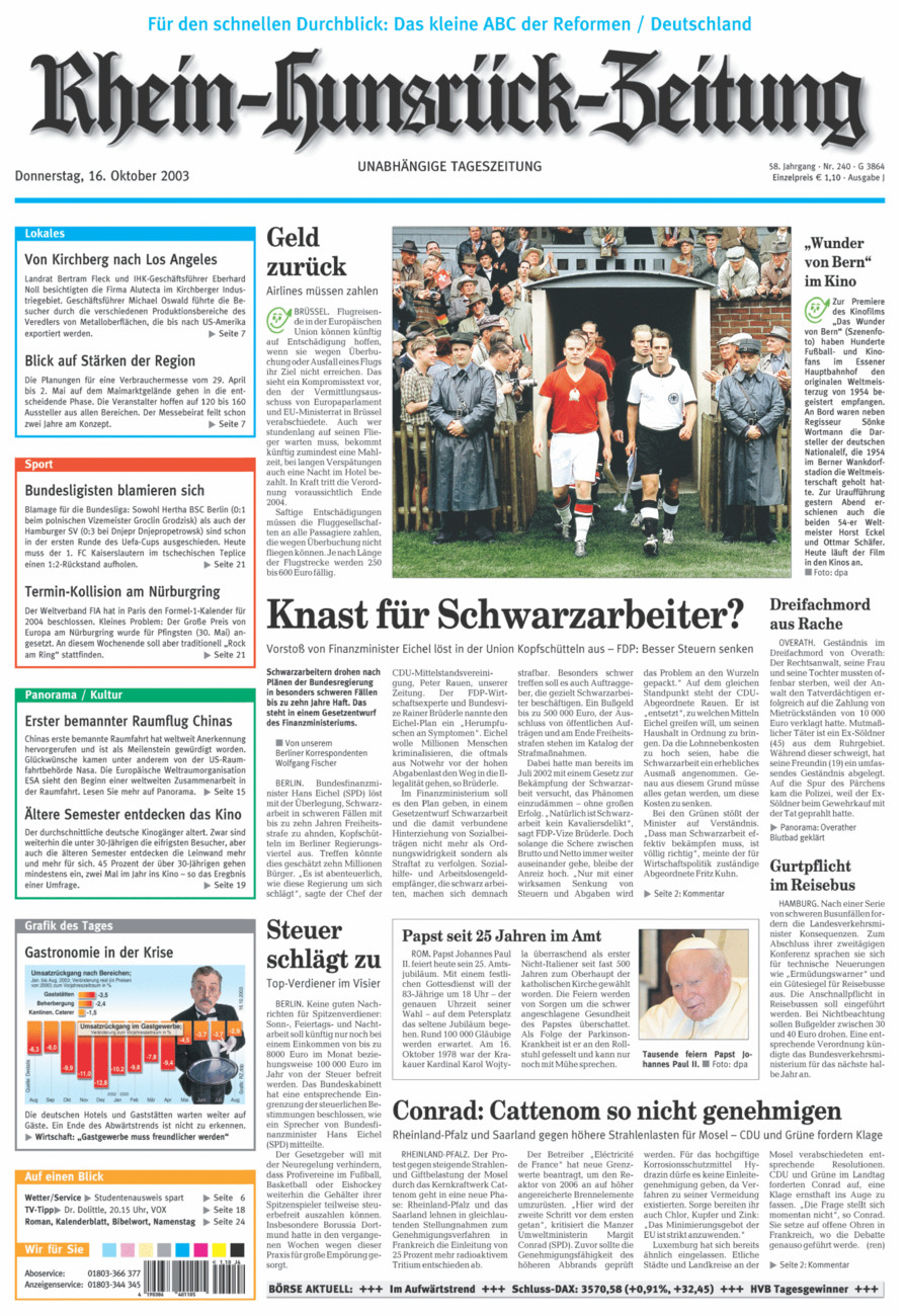 Rhein-Hunsrück-Zeitung vom Donnerstag, 16.10.2003