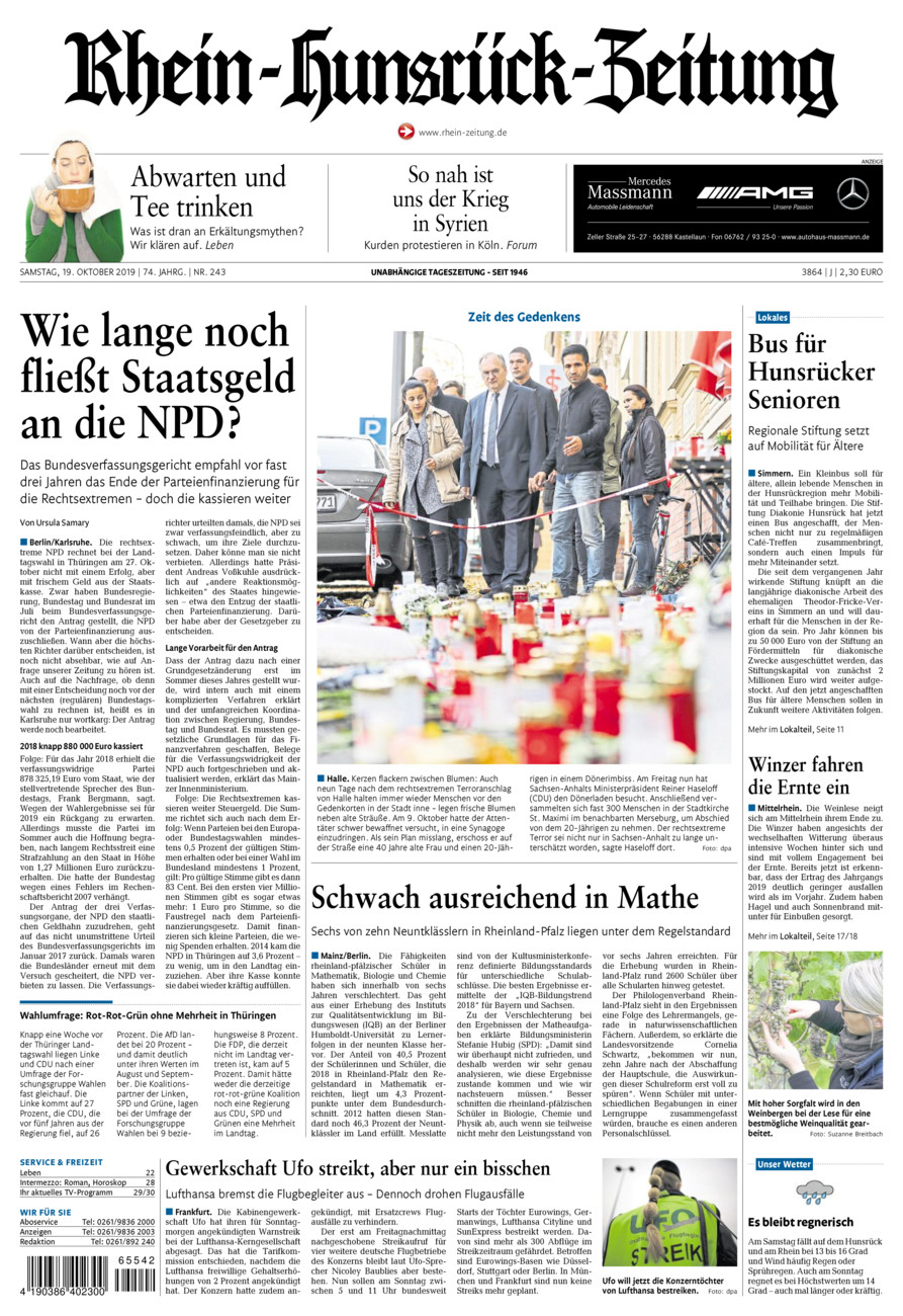 Rhein-Hunsrück-Zeitung vom Samstag, 19.10.2019