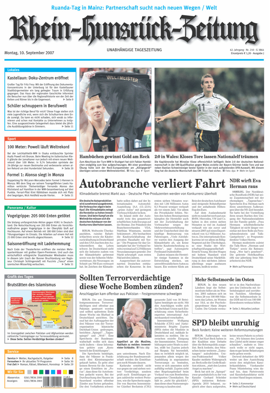 Rhein-Hunsrück-Zeitung vom Montag, 10.09.2007