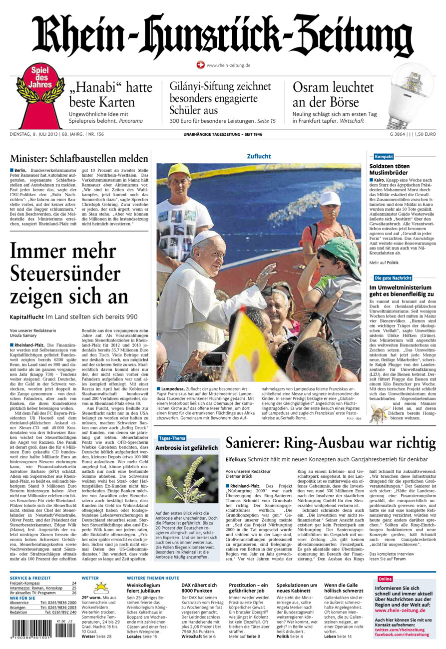 Rhein-Hunsrück-Zeitung vom Dienstag, 09.07.2013