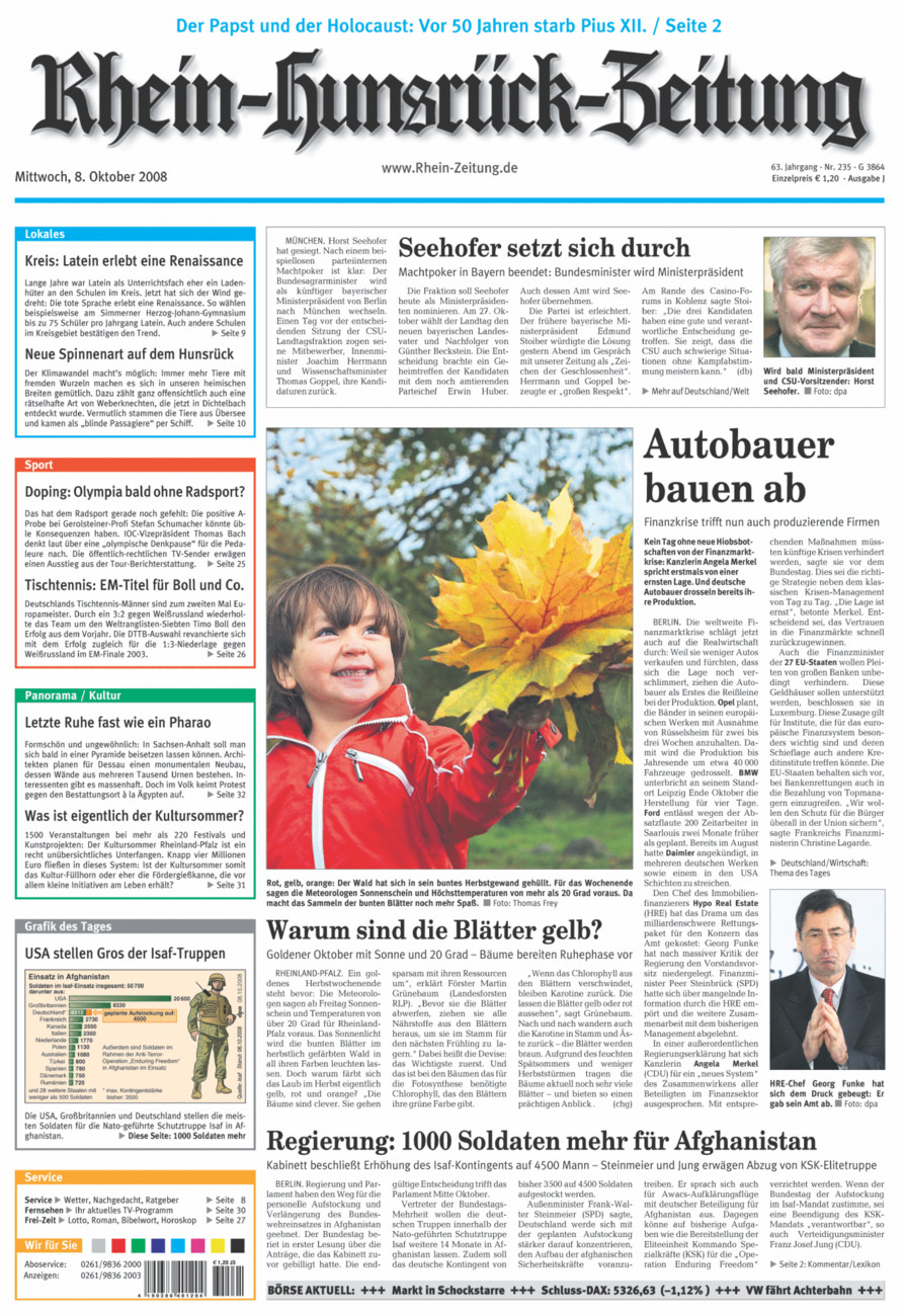 Rhein-Hunsrück-Zeitung vom Mittwoch, 08.10.2008