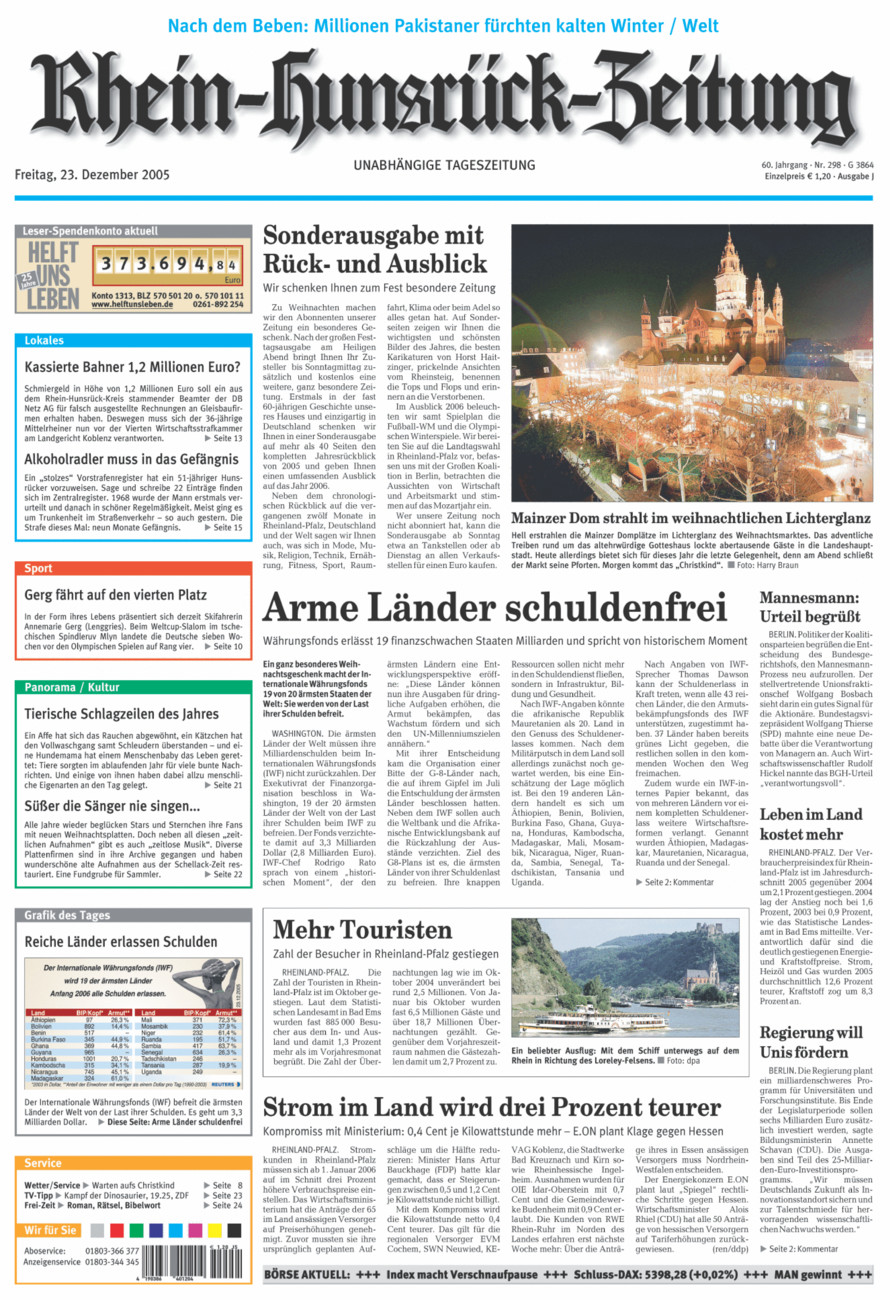 Rhein-Hunsrück-Zeitung vom Freitag, 23.12.2005