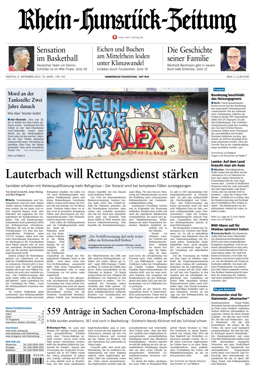 Rhein-Hunsrück-Zeitung vom Samstag, 09.09.2023