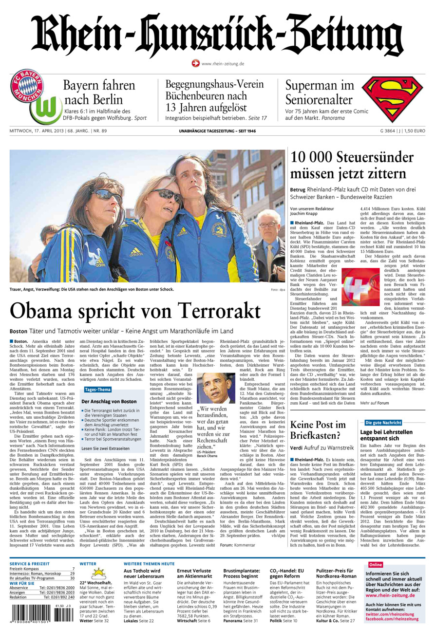 Rhein-Hunsrück-Zeitung vom Mittwoch, 17.04.2013