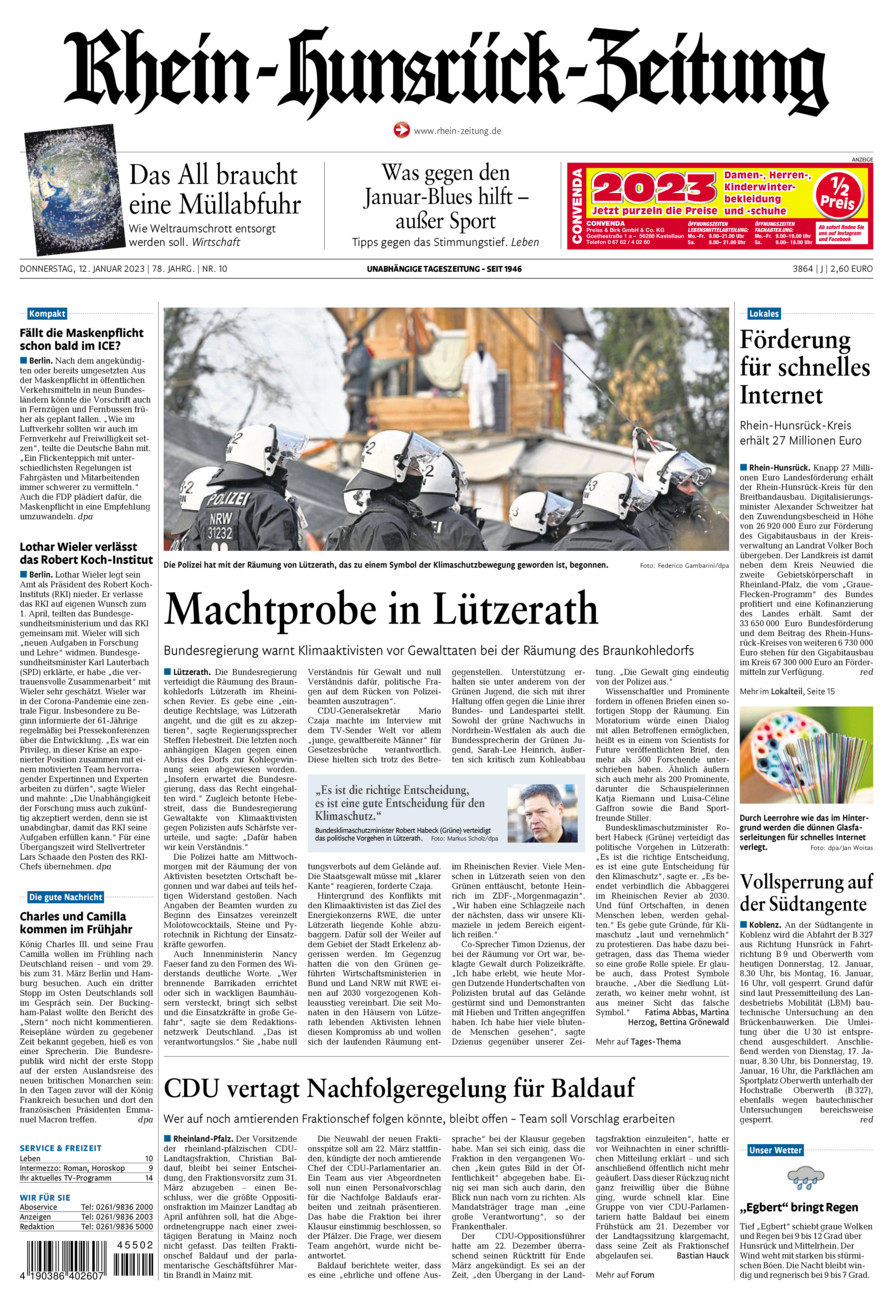 Rhein-Hunsrück-Zeitung vom Donnerstag, 12.01.2023