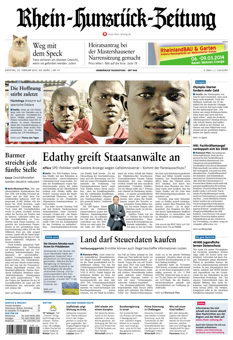 Rhein-Hunsrück-Zeitung vom Dienstag, 25.02.2014