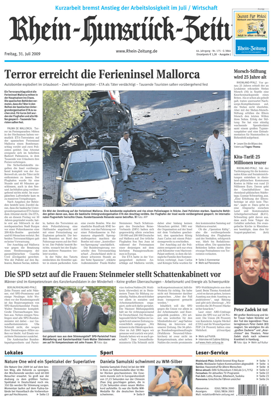 Rhein-Hunsrück-Zeitung vom Freitag, 31.07.2009