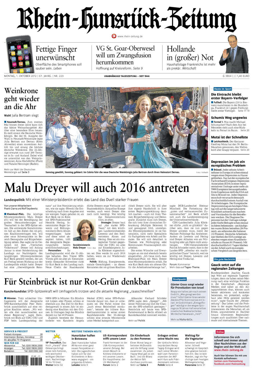 Rhein-Hunsrück-Zeitung vom Montag, 01.10.2012